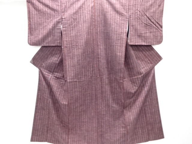 縞織り出し手織り紬着物